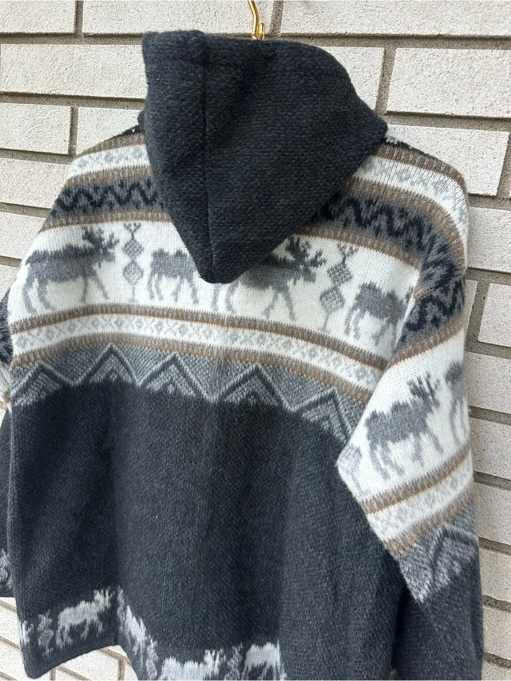 Artesanias Tuntaquimba M Wool Moose Fair Isle Hooded Zip Sweater Ecuador
